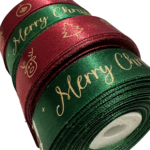 1 Inch Christmas Ribbons, Gold Printed 18 meter